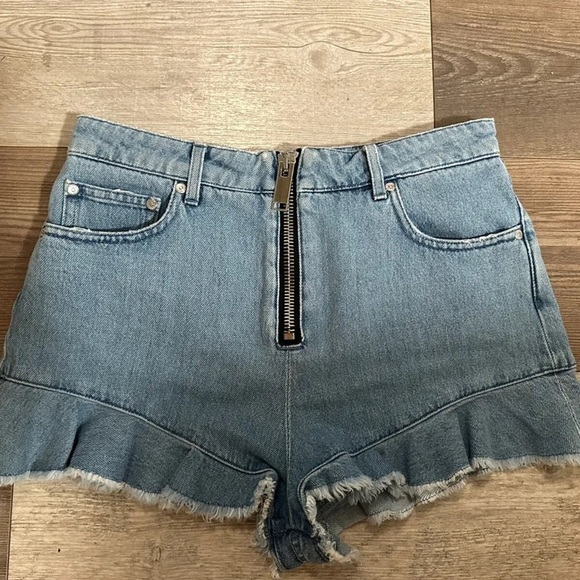 MSGM Milano Denim Ruffle Hem Shorts - Picture 5 of 9